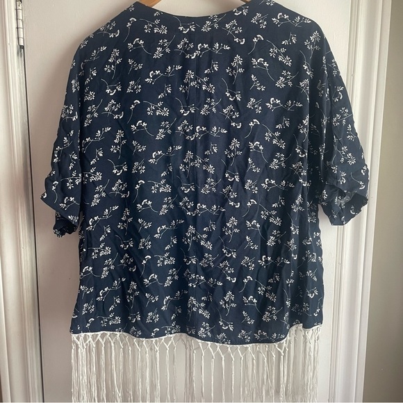 ABERCROMBIE & FITCH floral fringe shawl boho open cardigan one size poncho - Picture 4 of 6